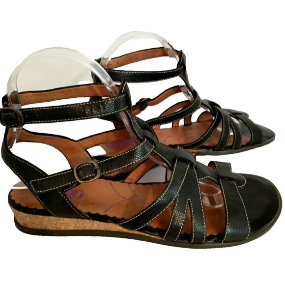 Indigo By Clarks Women Black Leather Double Ankle Strap Low Wedge Sandals -7.5 M - Picture 2 of 9